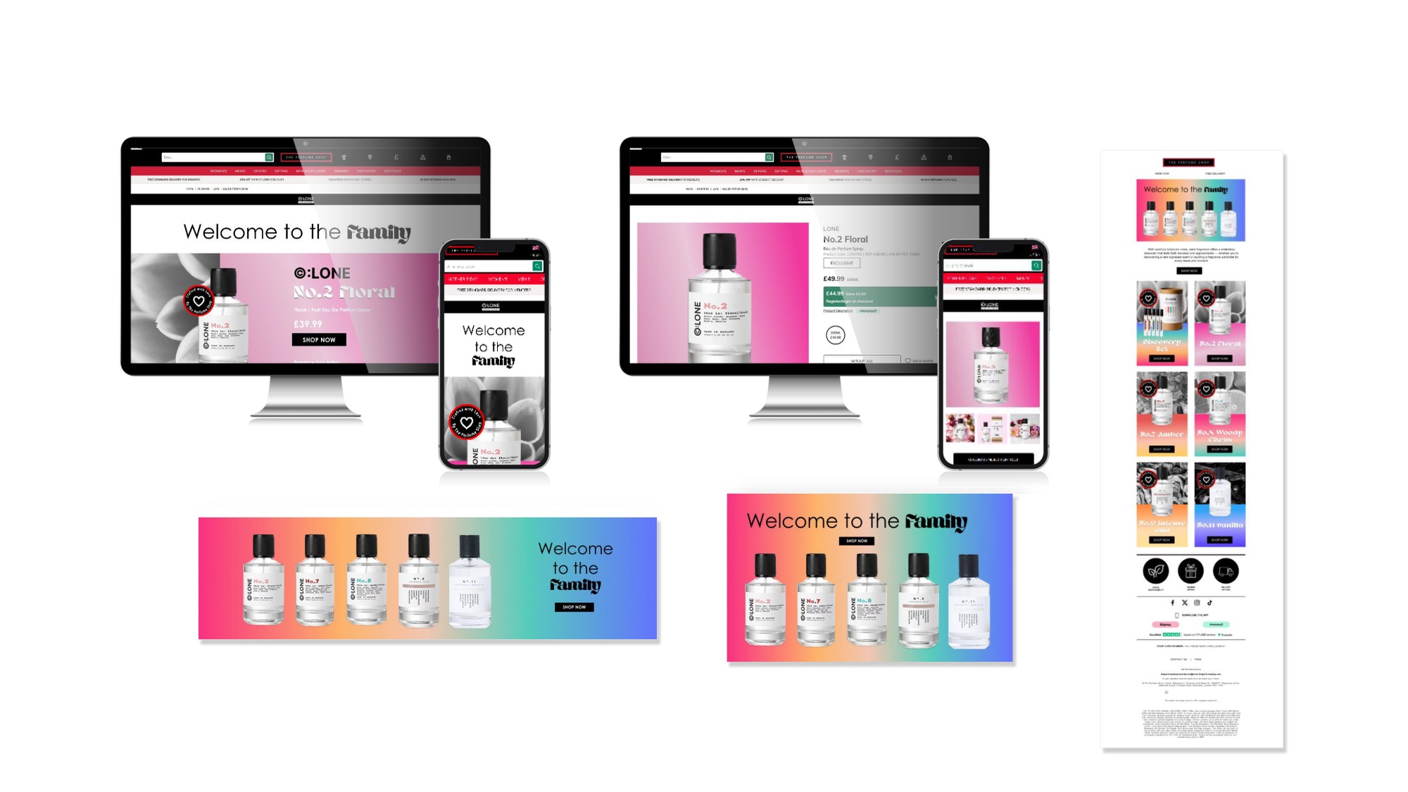 ©:LONE Welcome to the Family rollout — desktop and mobile pages, social banners and the email
