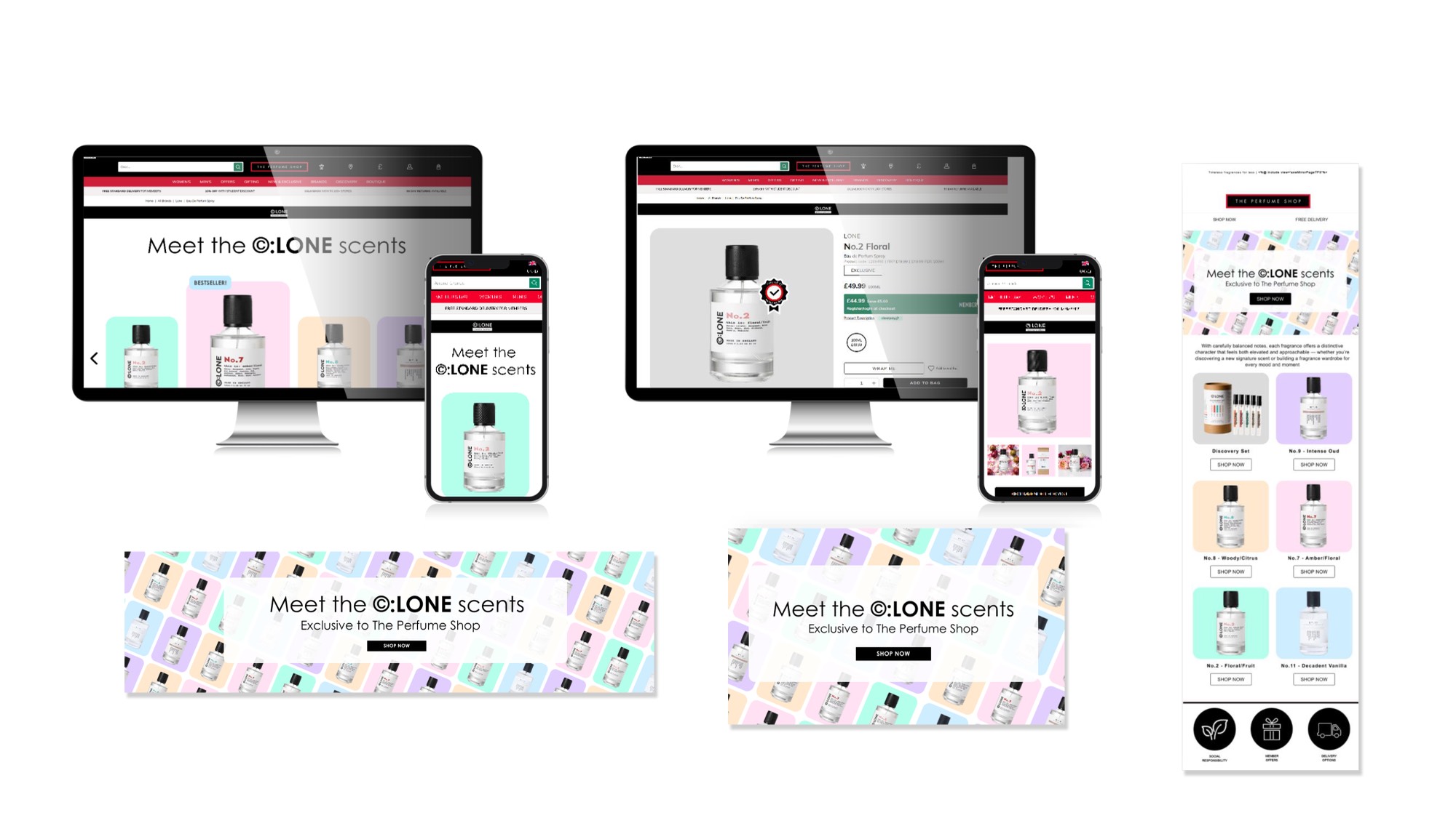 ©:LONE Meet the ©:LONE scents rollout — desktop and mobile pages, social banners and the email
