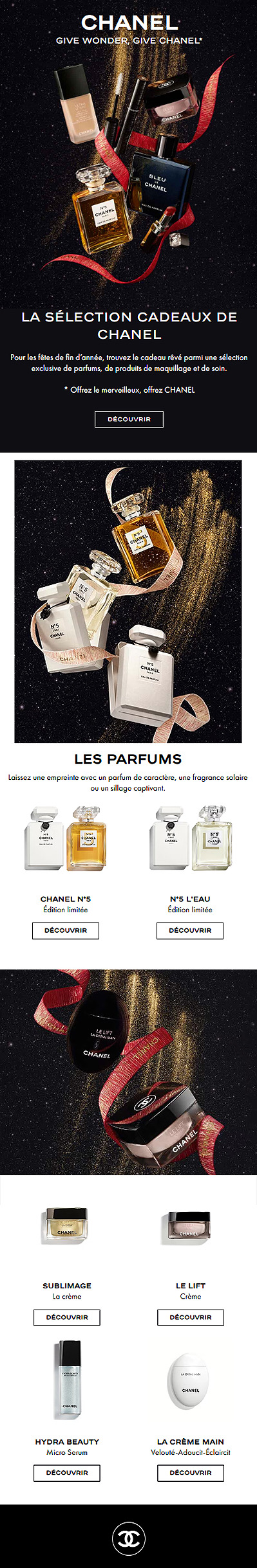 Chanel gift selection email, mobile design