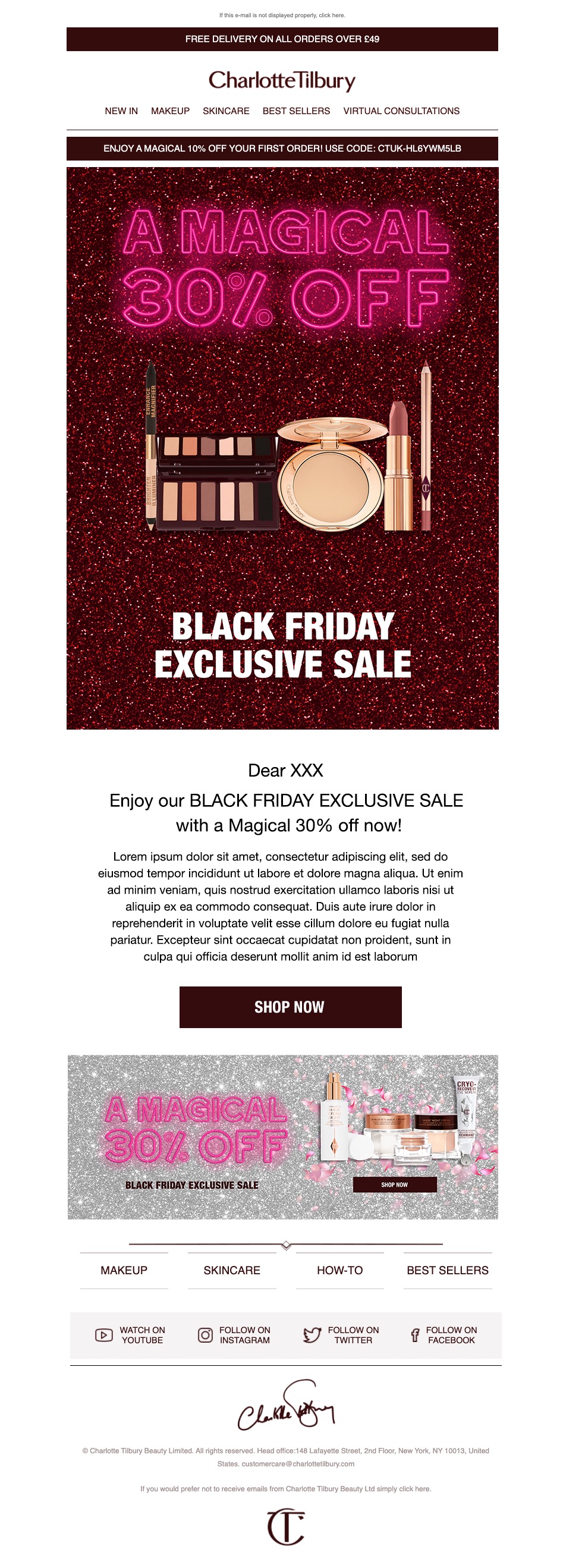 Charlotte Tilbury Black Friday email, desktop design