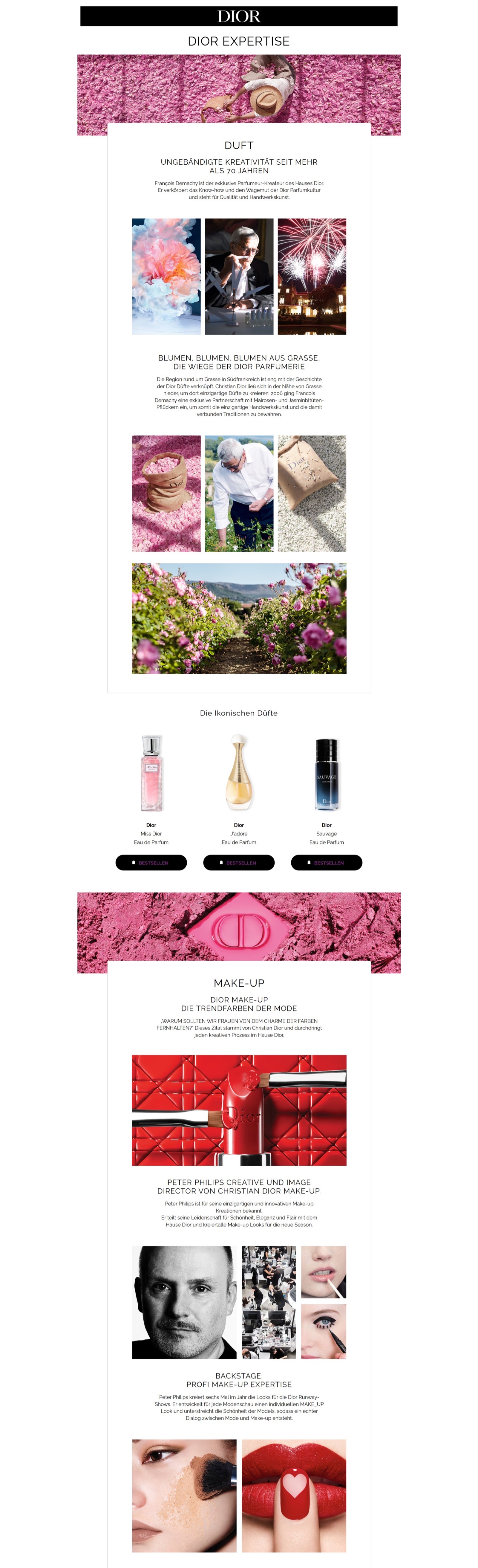 Dior Expertise brand page — full-length desktop layout