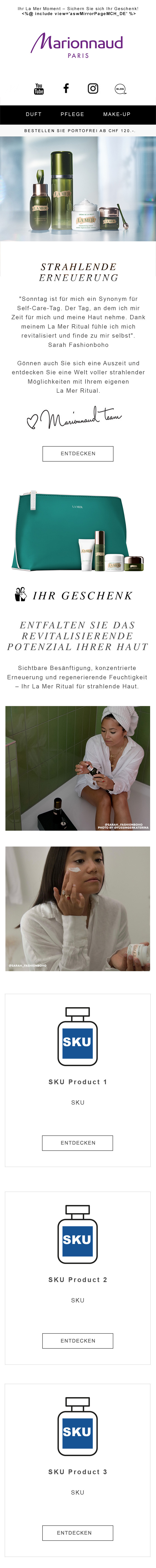 La Mer skincare ritual email, mobile design