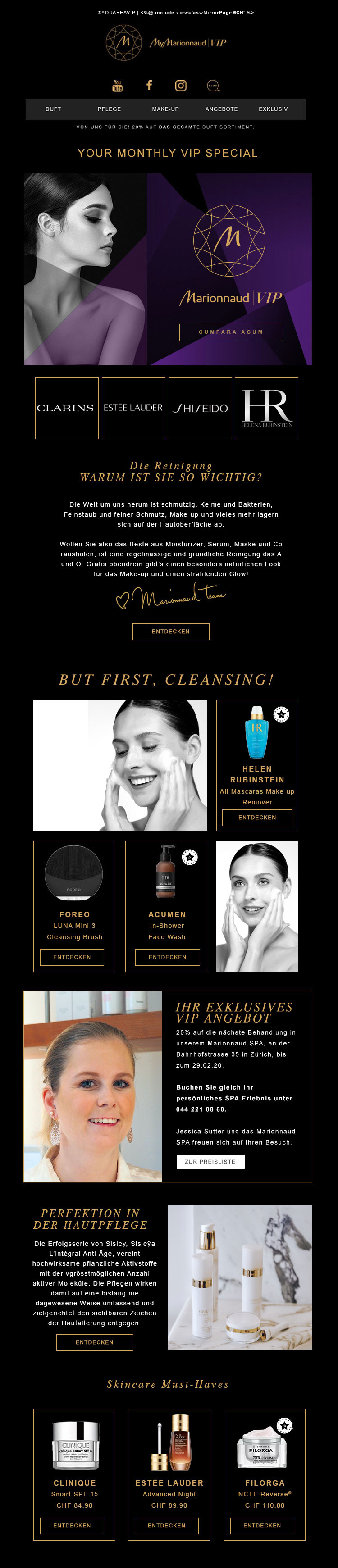 Marionnaud skincare email, desktop design
