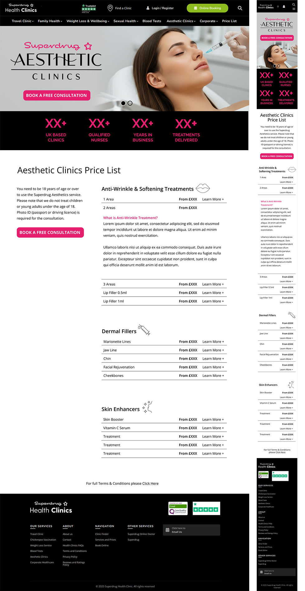 Superdrug Aesthetics Clinic treatment price list, expanded