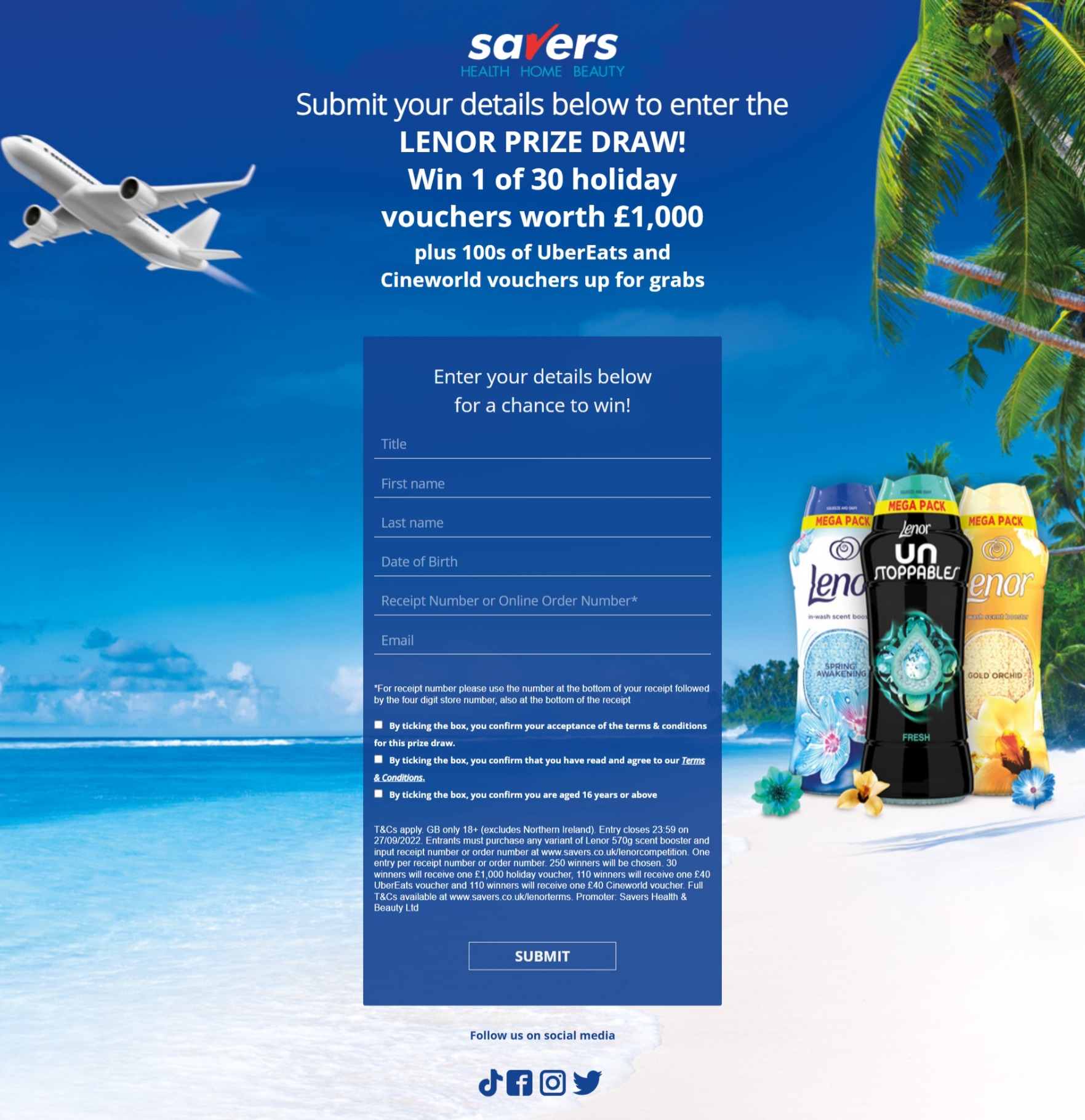 Savers Lenor prize draw entry form