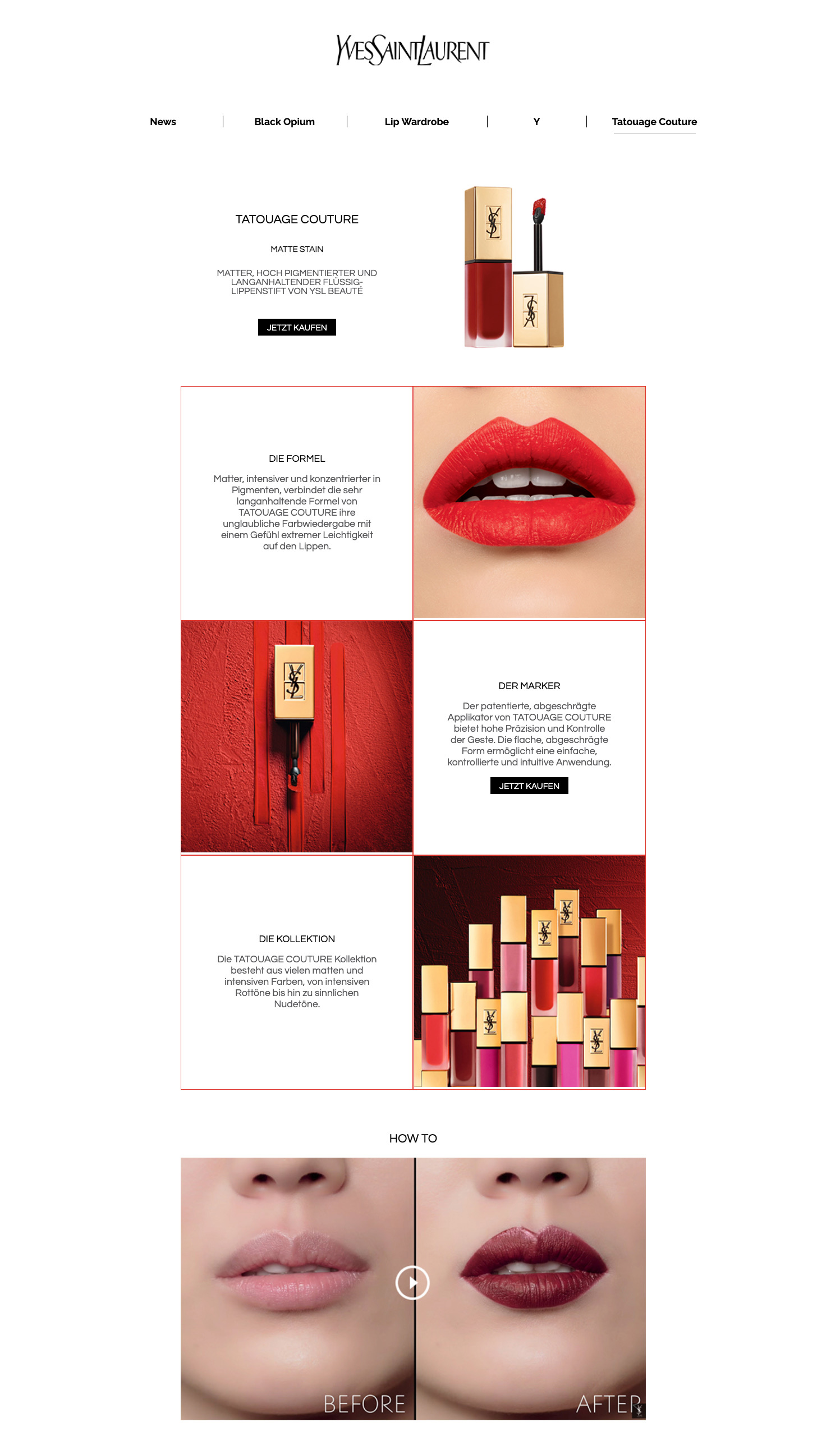 Yves Saint Laurent Tatouage Couture brand page — full-length desktop layout